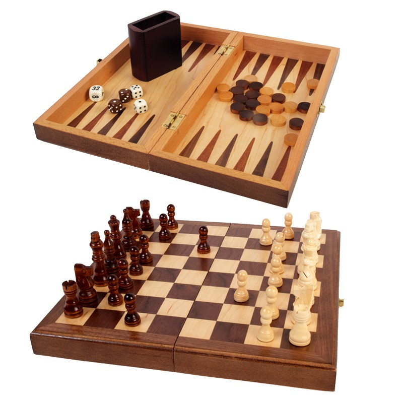 Walnut Wood 3-In-1 Game Set