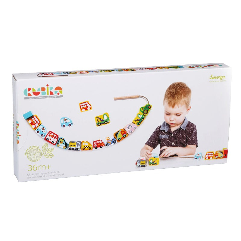 Cubika Flying Cars Wooden Lacing Toy