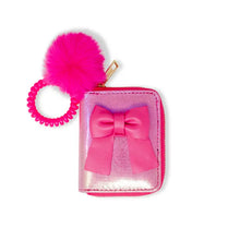 Load image into Gallery viewer, Shiny Jumbo Bow Spiral Strap Wallet Hot Pink