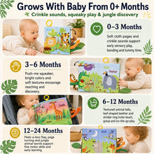 Load image into Gallery viewer, Jungle Tails Crinkle Cloth Book With Teether &amp; Ring
