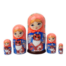 Load image into Gallery viewer, 5 Piece Maiden With Orange Tabby Cat Nesting Doll