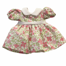 Load image into Gallery viewer, 10" Pink &amp; Green Floral Print Doll Dress