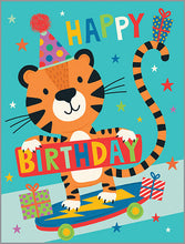 Load image into Gallery viewer, Skateboarding Tiger Birthday Card