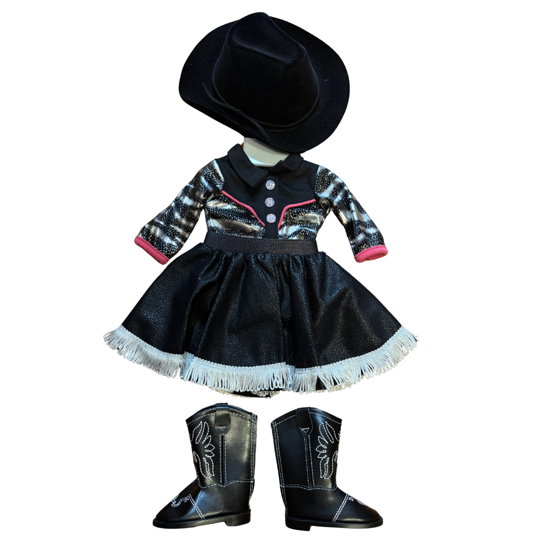 18" Black Western Cowgirl Doll Set