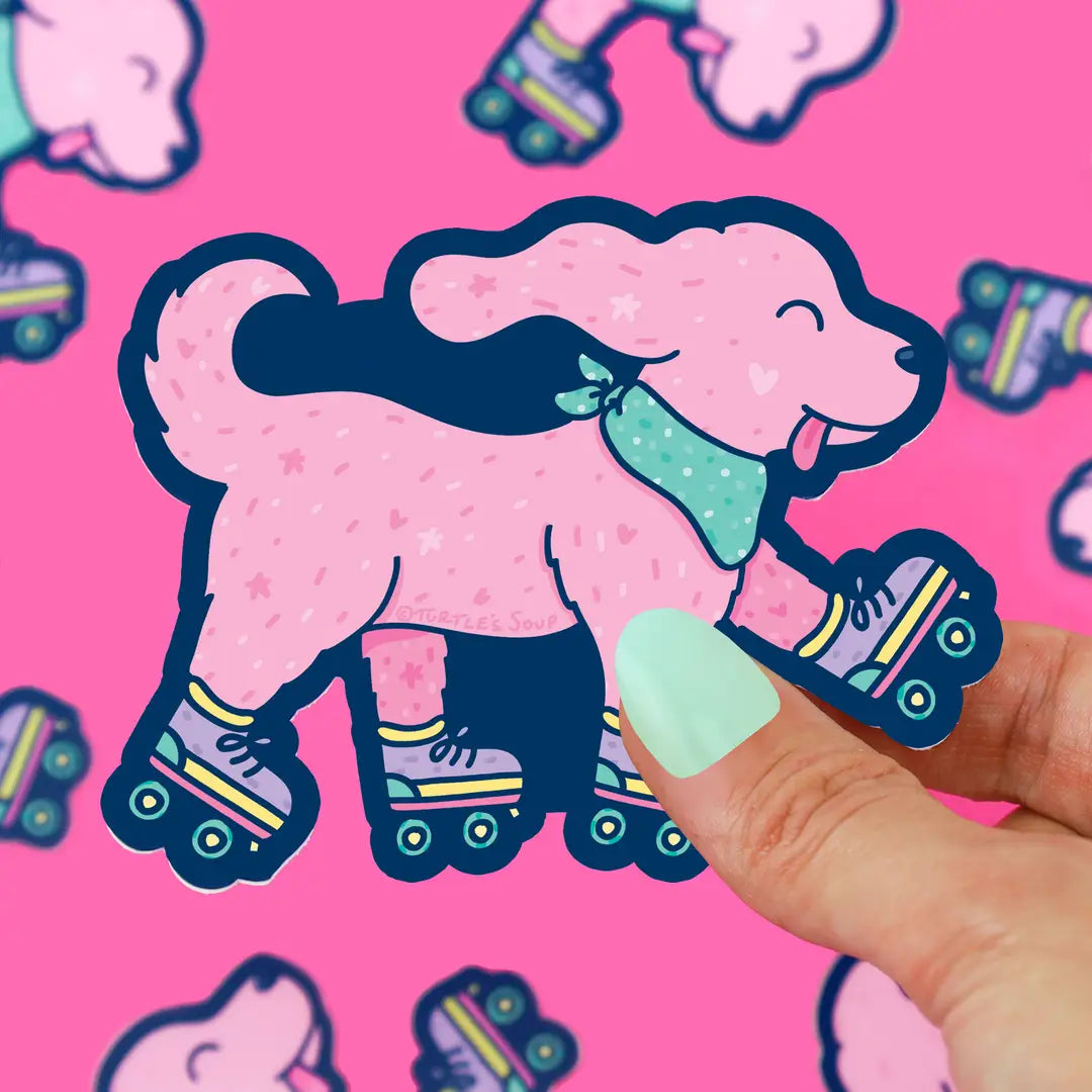Cute Roller Skating Dog Vinyl Sticker