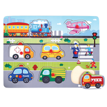 Load image into Gallery viewer, 8 PC Vehicle Peg Wood Puzzle