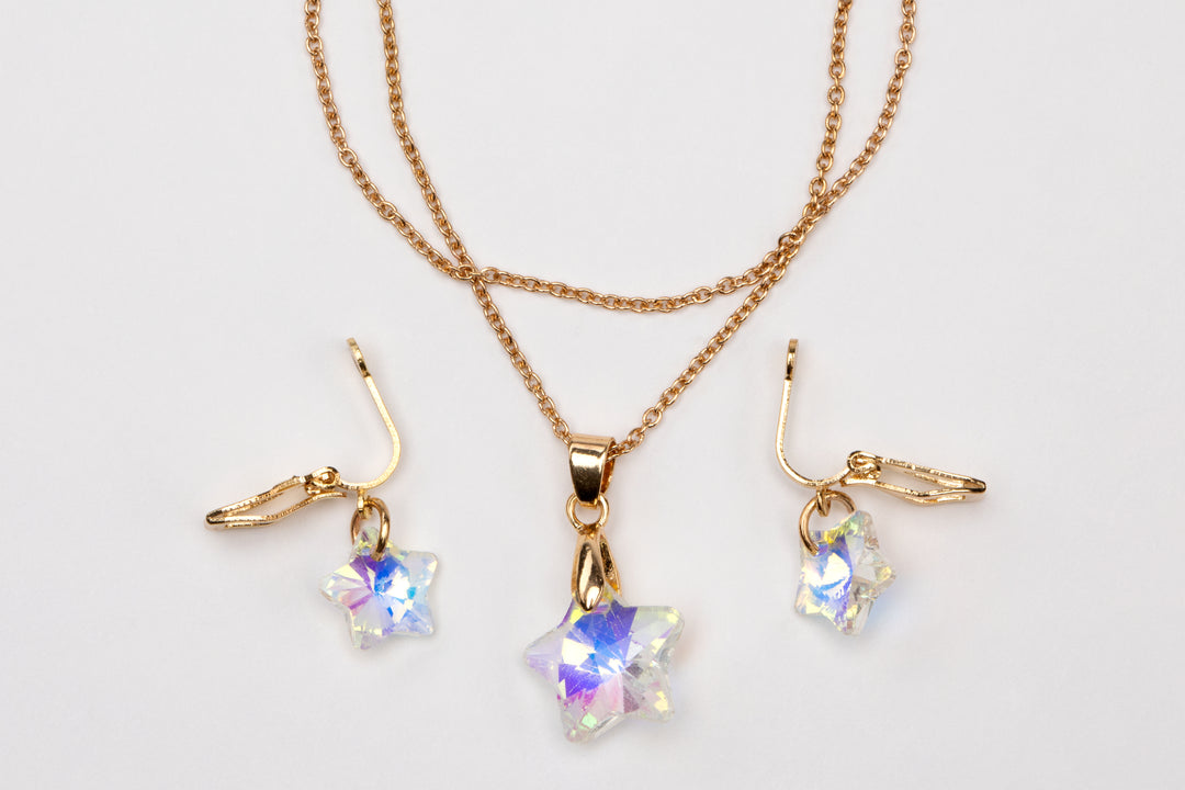 Boutique Holographic Star Necklace With Ring Or Earring Set