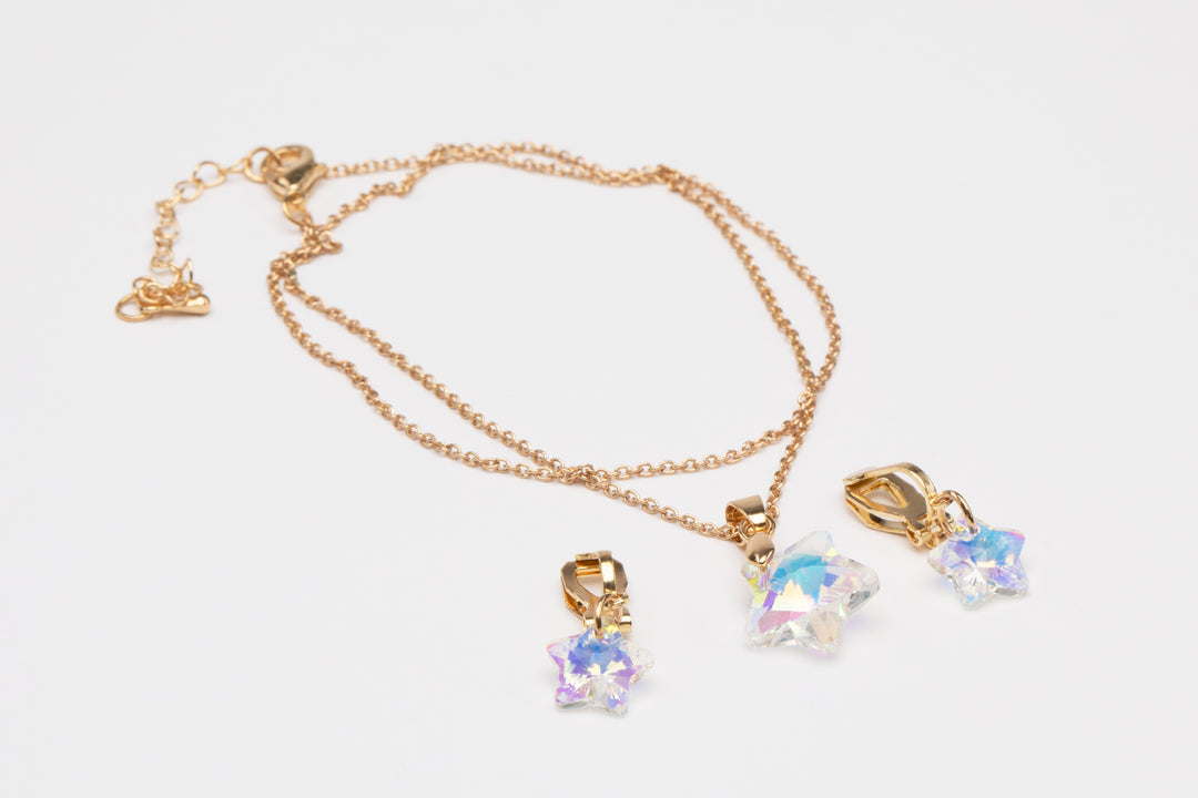 Boutique Holographic Star Necklace With Ring Or Earring Set