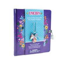 Load image into Gallery viewer, Unicorn Lock &amp; Key Diary With Key-Keeper Necklace