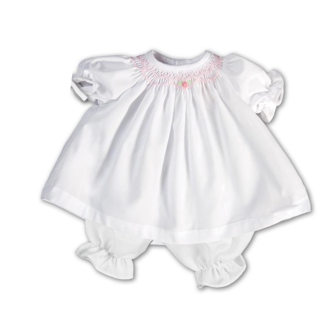 10" White With Pink Roselle Doll Dress